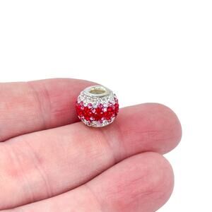 Estate Sterling Silver 925 Red Crystal Barrel Charm Bead